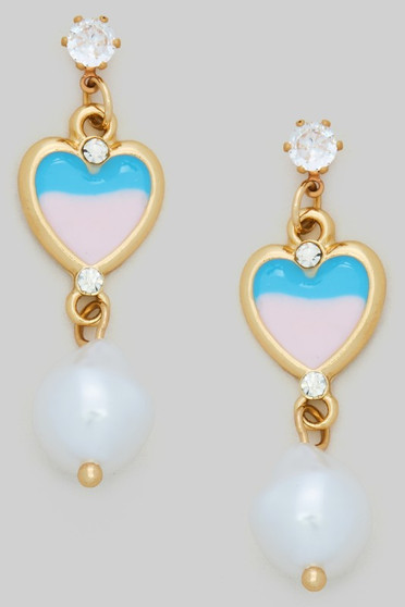 Cz Heart And Fwp Drop Earrings