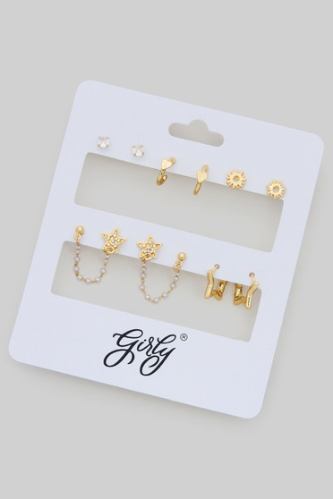 Six Pair Stud Huggie And Dangle Set