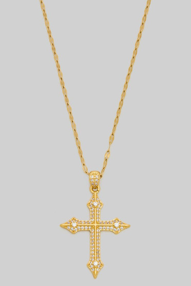 18K Gold Dipped Cz Pave Spiked Cross Pendant Neck