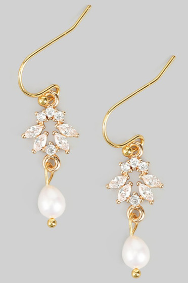 Cz Cluster And Pearl Drop Earrings