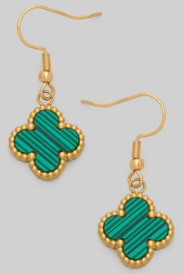 18K Gold Dipped Clover Charm Dangle Earrings