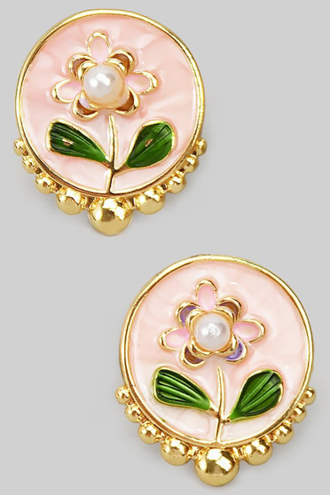 Lacquered Floral Portrait Post Earrings