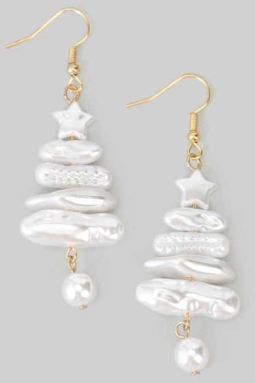 Stacked Pearl Christmas Tree Drop Earrings