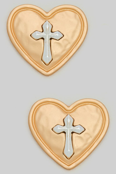 Cross Heart Post Earrings