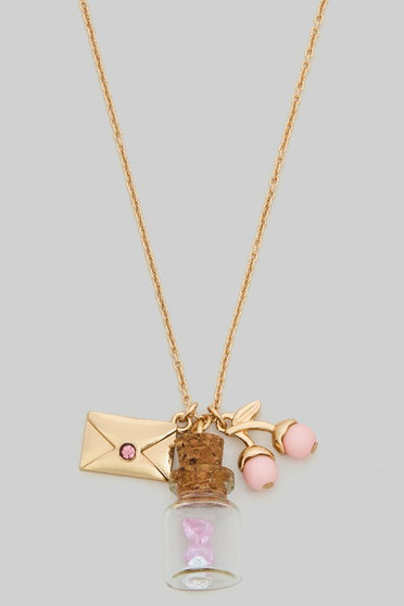 Letter Bottle And Cherry Charm Necklace