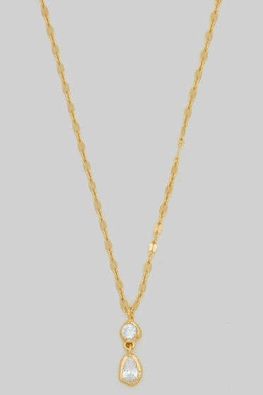 Organic Cz Two Drop Pendant Necklace