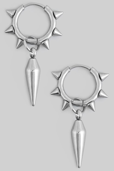 Stainless Steel Spiked Dangling Spike Huggies - #KE26790