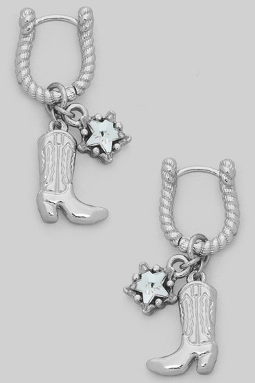 Boot And Cz Star Hoop Earrings