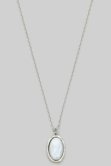 Organic Oval Pearl Pendant Brass Necklace