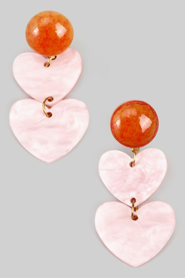 Resin Post Tiered Marbled Acrylic Heart Earrings