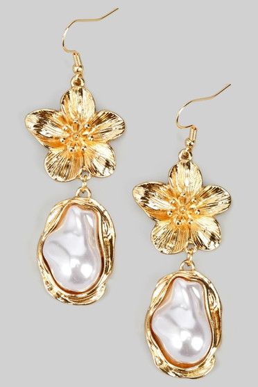 Flower And Organic Pearl Drop Earrings