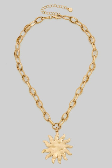 Large Hammered Sunburst Pendant Necklace