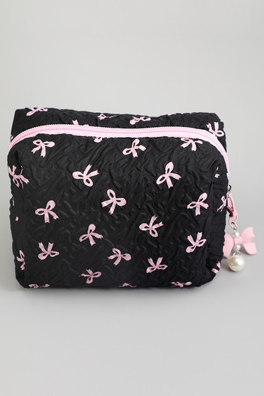 Textured Bow Makeup Travel Pouch