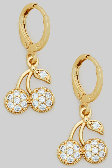 Mini Cz Pave Cherry Huggies Earrings