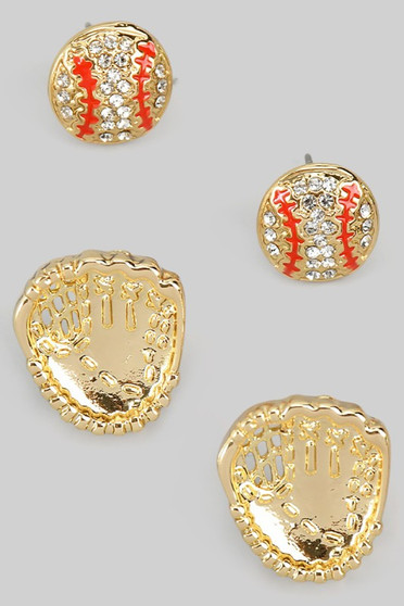 Cz Pave Baseball And Mit Stud Set