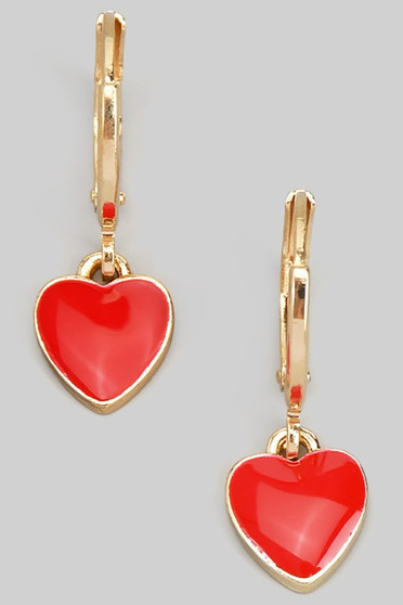 Enamel Red Heart Charm Huggies
