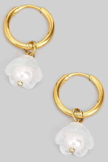 Pearl Tulip Hoop Earrings