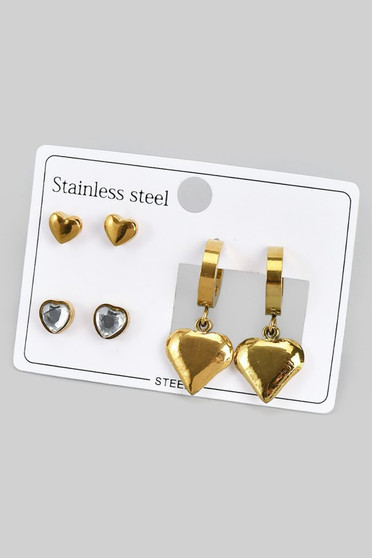 Stainless Steel Heart Stud And Huggie Set