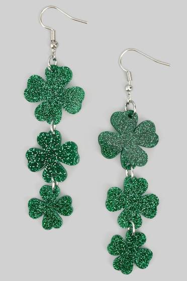 Tiered Glittery Clover Drop Earrings