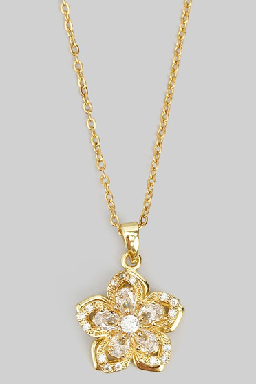 Stainless Steel Necklace With Cz Flower Spinner