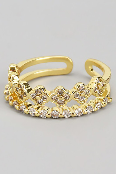 Clover And Micro Pave Split Brass Ring