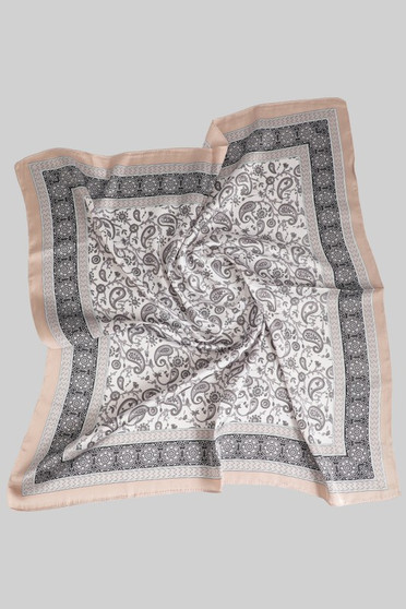 Silky Square Scarf With Filigree And Paisley Print