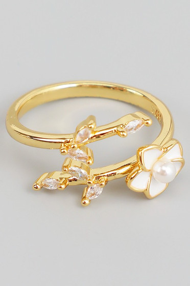 Delicate Twist Ring With Flower And Cz Leaves