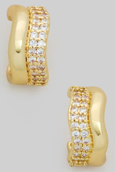 Wavy Brass Hoops With Cz Pave