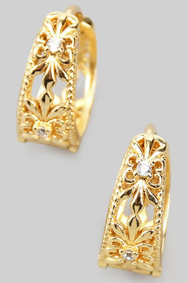 Fleur Cut Out Hoops With Cz