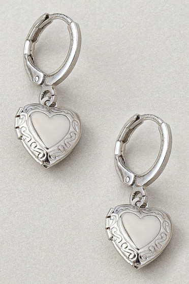 Dangling Heart Locket Huggie Earrings