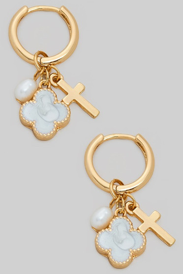 Three Charms Clover Dangle Huggie Earrings