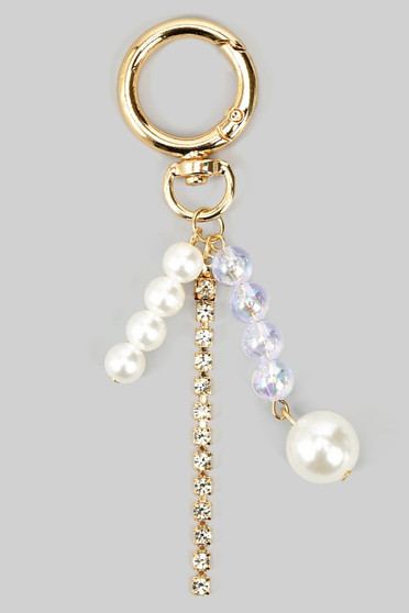 Pearl And Cz Strand Bag Charm Keychain