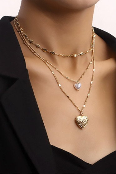 Triple Layered Heart And Locket Pendant Necklace