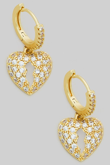 Cz Pave Heart Huggies Earrings