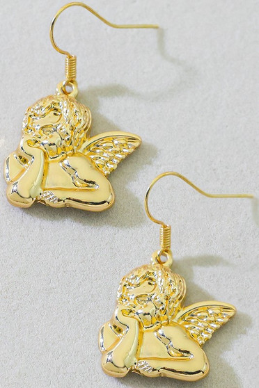 Metal Cherub Angel Drop Earrings