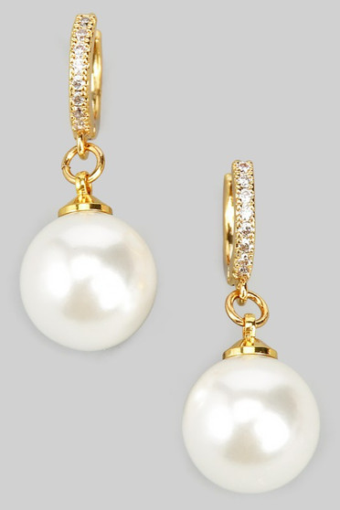 Cz Huggies With Dangling Pearl