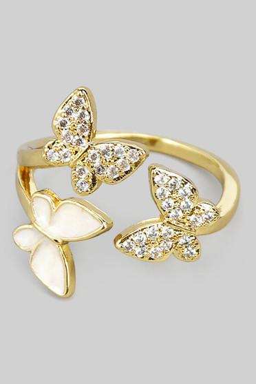 Lacquered And Cz Butterfly Ring