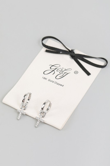 18K Gold Dipped Cz Pave Cross Charm Huggies