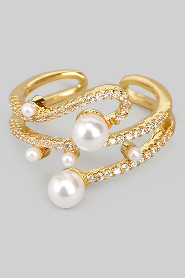 Delicate Cz Pave Stack Ring With Pearls