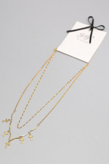 18K Gold Dipped Cross Charm Layered Necklace