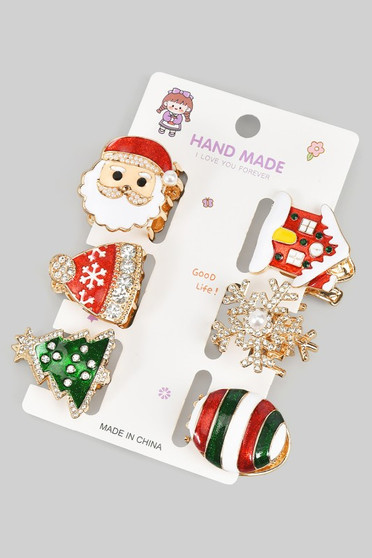 Six Piece Christmas Theme Mini Hair Clip Set