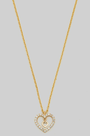 Double Heart Cz Pave Pendant Necklace