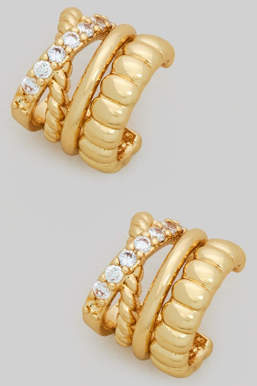 Brass Cz Four Line Hoops