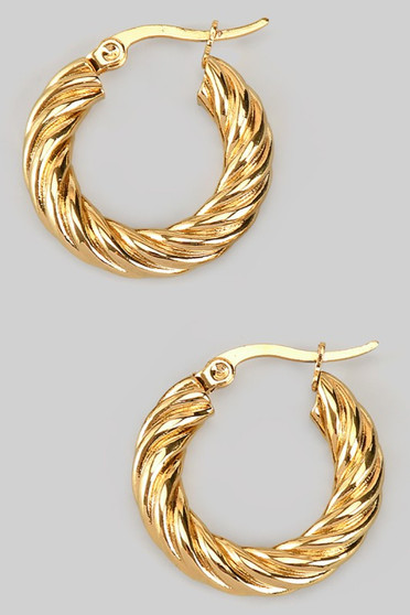 Stainless Steel Twisted Hinge Hoop Earrings