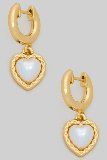 Mini Brass Hinge Hoops With Heart Pearl Charm