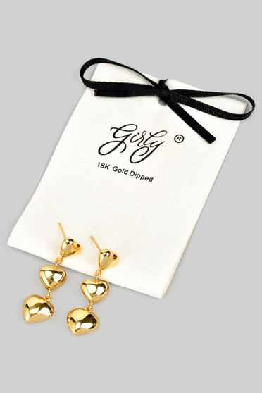 18K Gold Dipped Triple Heart Drop Earrings