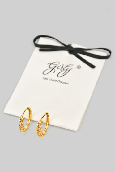 18K Gold Dipped Leafy Cz Pave Hoops