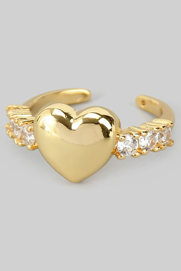 18K Gold Dipped Puff Heart Ring With Cz