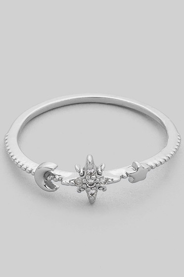 Brass Moon And Star Cz Pave Ring