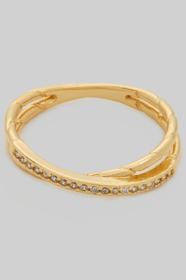 Textured Brass Twist Ring With Cz Pave